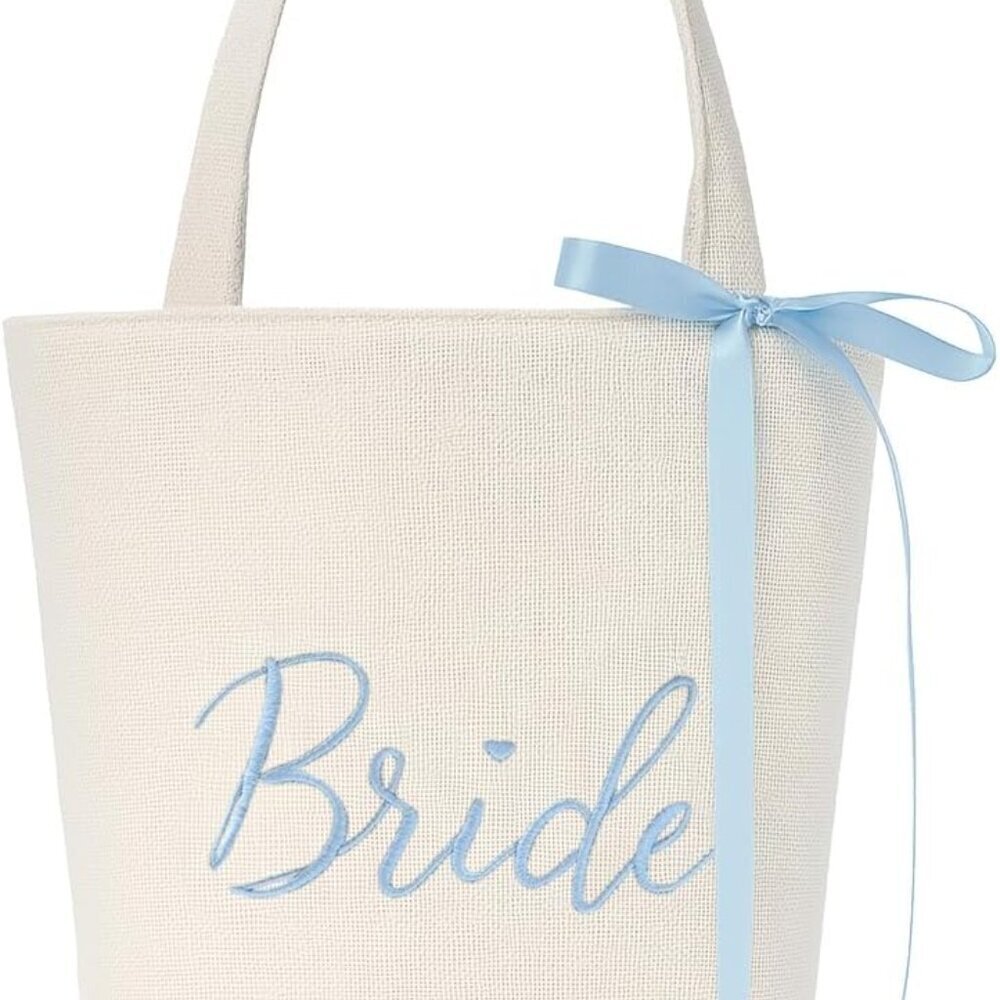 Bride Tote Bag Canvas Blue White Wedding Bachelorette Bridal Shower Gift